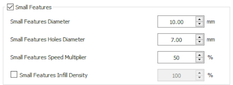 Section de configuration des petits détails dans ideamaker