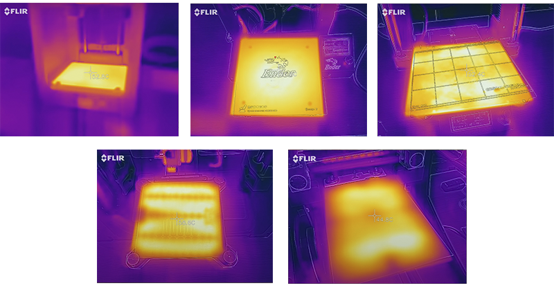 Thermographs of the base of different 3D printers