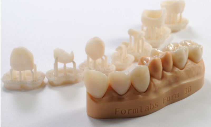 Parts 3D printed with Permanent Crown and example of shaded pieces
