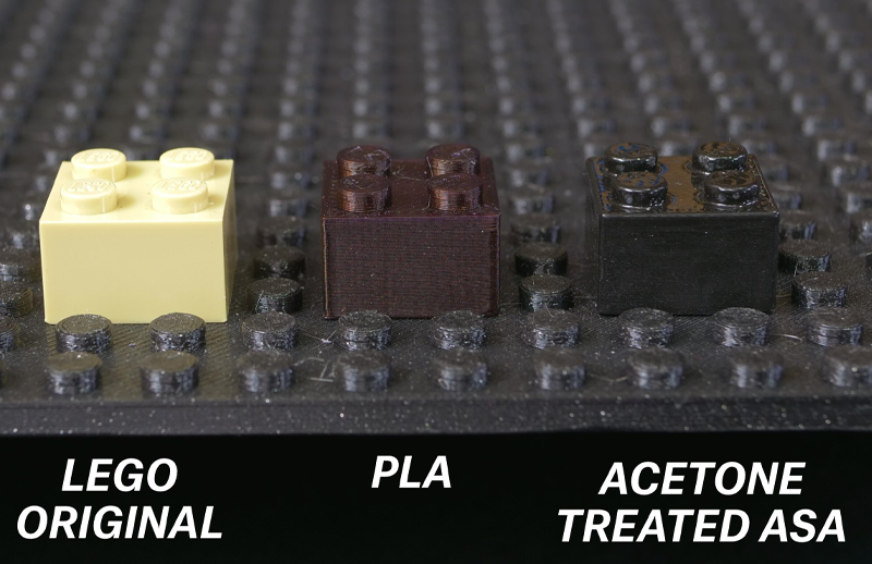 Comparison of an original LEGO brick and 3D printed LEGO bricks