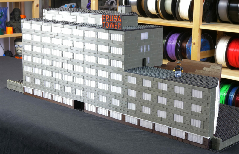 A model of the Prusa headquarters build with 3D printed LEGO bricks