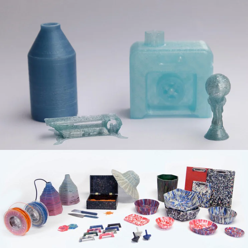 Objects printed with recycled material