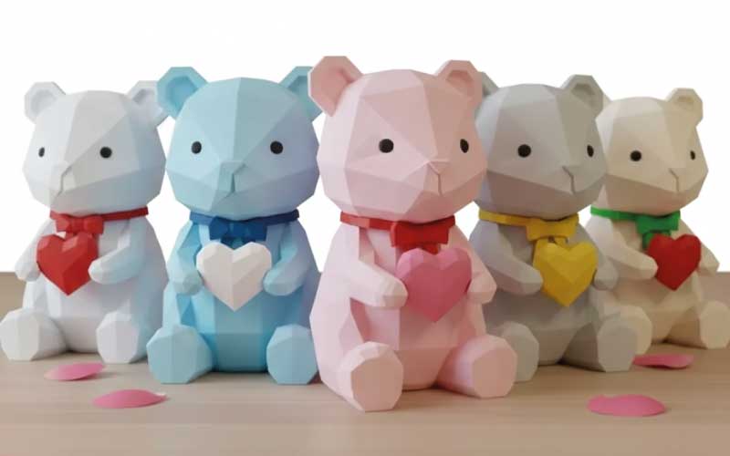 Ositos low poly, idea de decoración 3D para San Valentín