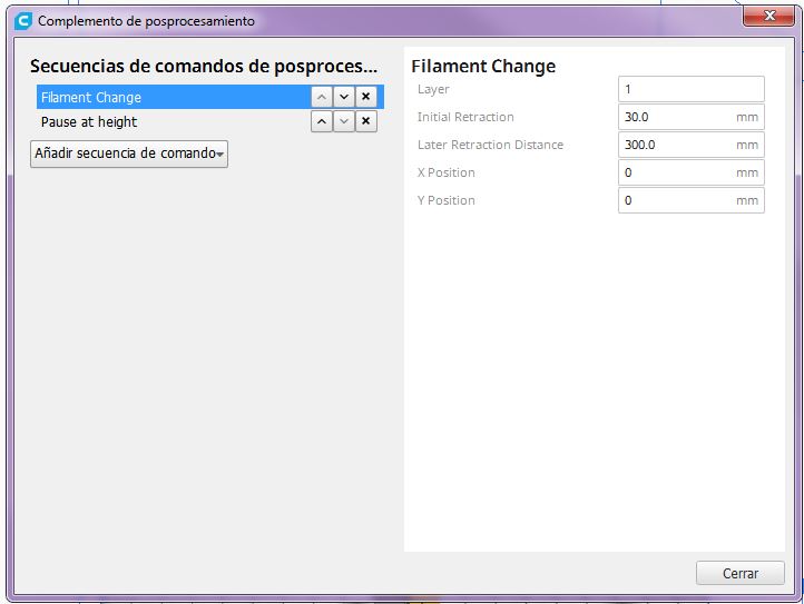 Changement de filament avec Cura3D