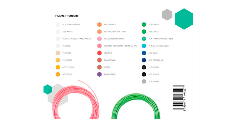 Filaments included in the 3DSimo filament set