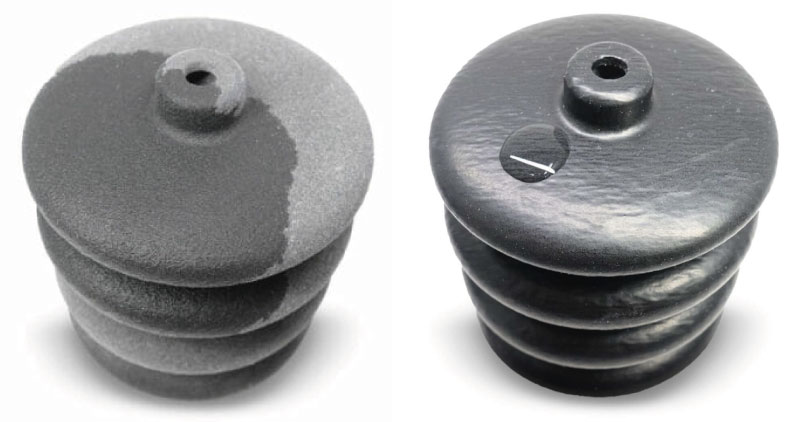 Antes y después de una pieza alisada por vapor