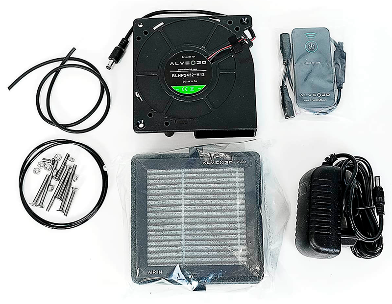 Componentes para a montagem do kit de filtragem para Bambu Lab P1S, X1/X1C