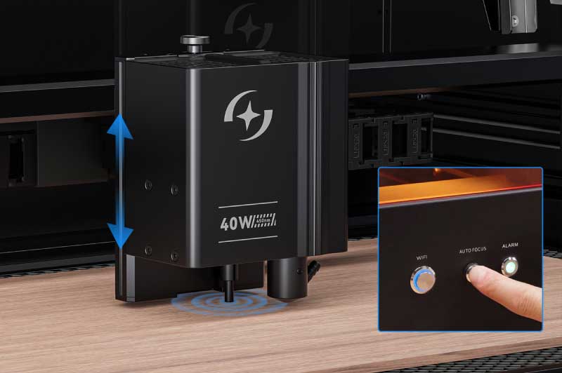 L’Atomstack Kraft 40W effectue la mise au point en 8 secondes, réduisant considérablement le temps de configuration.