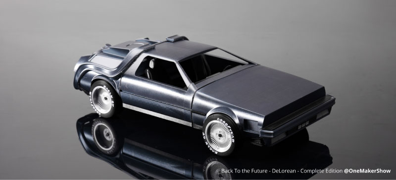 Replica della DMC DeLorean stampata in PLA SILK+. Fonte: Bambu Lab