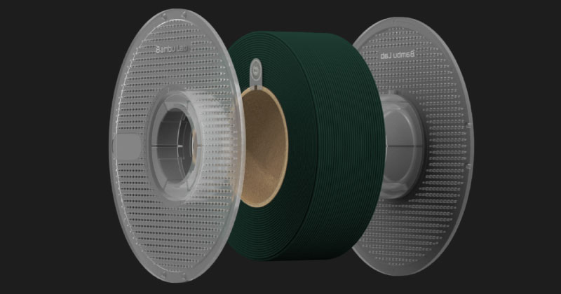 Para reduzir os resíduos plásticos, a Bambu Lab recomenda reutilizar carretéis ou imprimir o seu próprio.