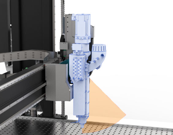Der Extruder des großformatigen Flexcube-Druckers kann um bis zu 45º geneigt werden.
