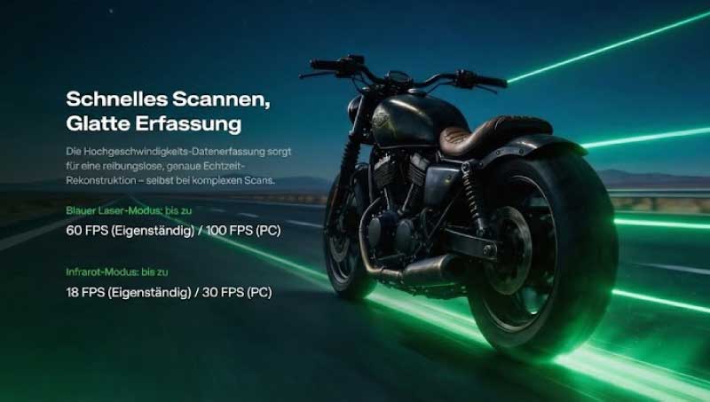 Der Creality Sermoon P1 bietet ultraschnelle Erfassung und 3D-Rekonstruktion in Echtzeit dank seines 4-Linsen-Systems und Qualcomm-Prozessors, erreicht bis zu 100 FPS und gewährleistet Präzision, Effizienz und Stabilität bei jedem Projekt