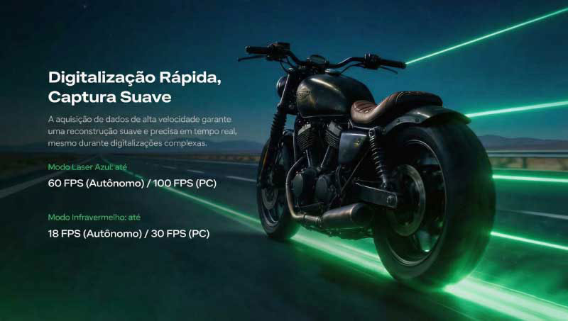 O Creality Sermoon P1 oferece captura ultrarrápida e reconstrução 3D em tempo real com o seu sistema de 4 lentes e processador Qualcomm, atingindo até 100 FPS e garantindo precisão, eficiência e estabilidade em cada projeto