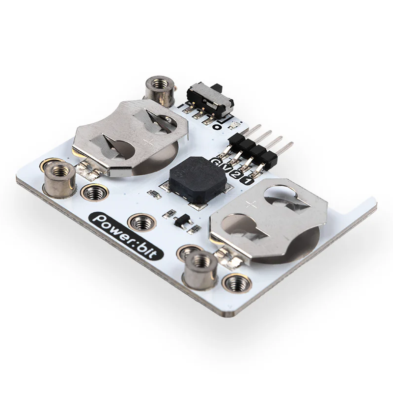 La placa power:bit con soporte para dos baterías CR2025