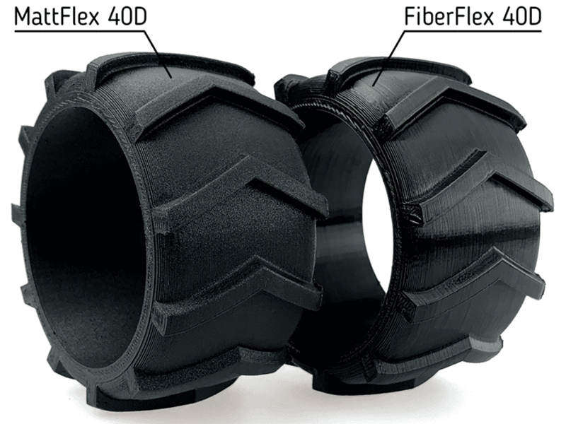 La diferencia de acabado superficial entre el MattFlex 40D y el FiberFlex 40D