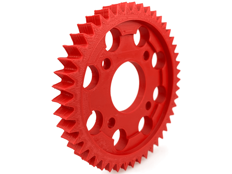 Pieza impresa en 3D con el filamento Fiberlogy PA12 en rojo