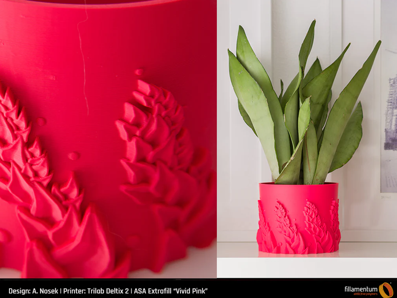 Una maceta impresa en 3D con ASA Extrafill en Vivid Pink