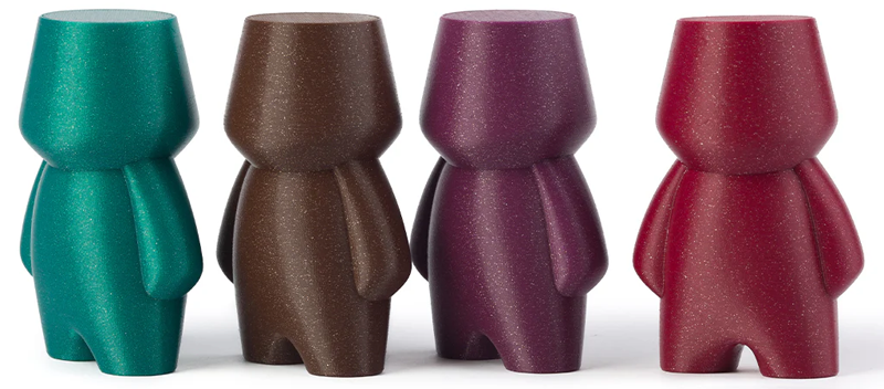 Figurines impresos en 3D con PLA Extrafill Vertigo en Jade, Chocolate, Mystique y Cherry