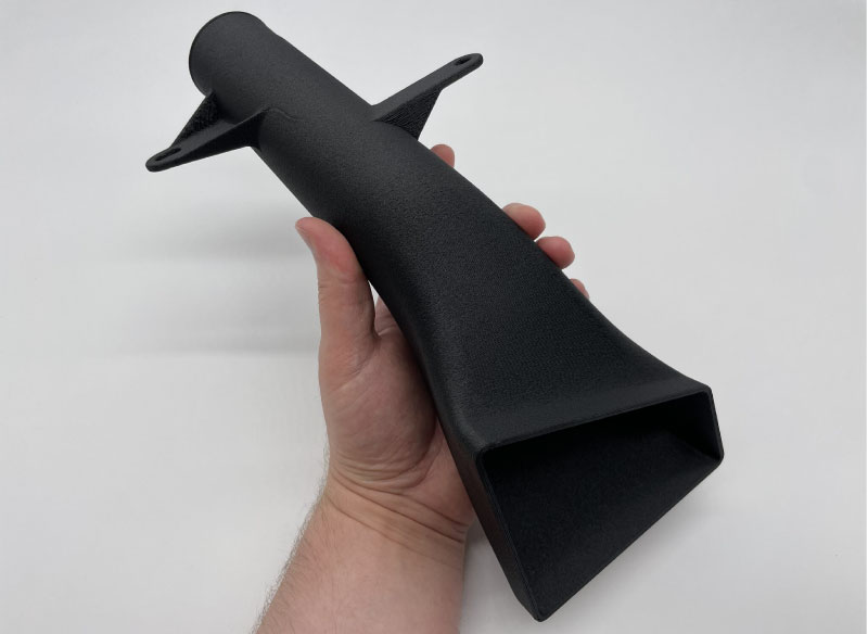 Pieza impresa con el filamento PA6 GF30, especialmente desarrollada para soportar altas temperaturas.