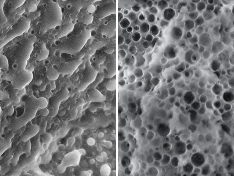 A estrutura de uma peça impressa com o filamento Caverna ST antes e depois da imersão