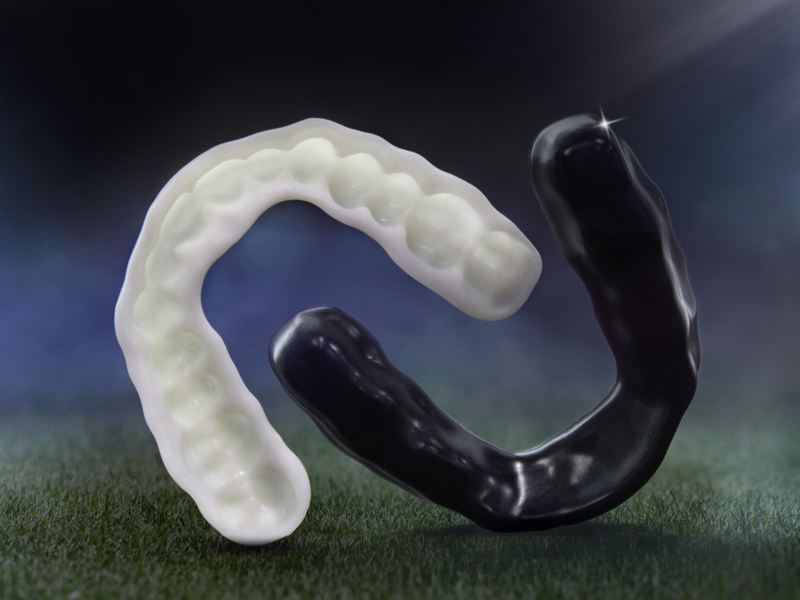 Custom-fit mouthguards printed with the KeyGuard Black and WHite resin