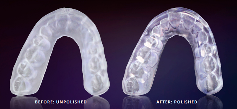 A 3D printed splint before and after polishing