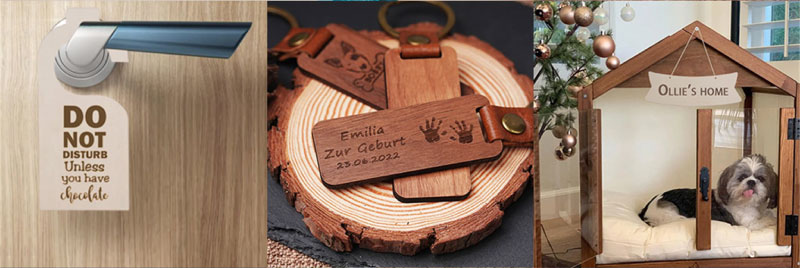 Foto 3: Holzstücke graviert mit den Lasergravierern LP2 und LP4. Quelle: LaserPecker.