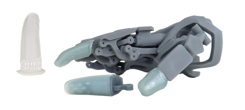 Doigts élastiques pour bras robotique, imprimés en 3D avec la résine Elastomer-X