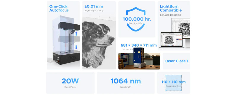 Caractéristiques du graveur laser à fibre OMTech F20C
