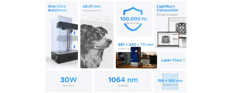 Caractéristiques de la graveuse laser à fibre OMTech F30C