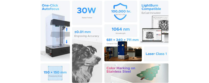 Caractéristiques du graveur laser à fibre OMTech M30C
