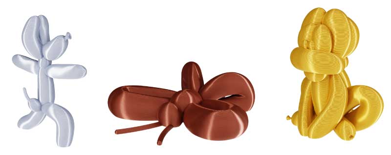 Objetos impresos en 3D con el filamento Panchroma PLA Silk.