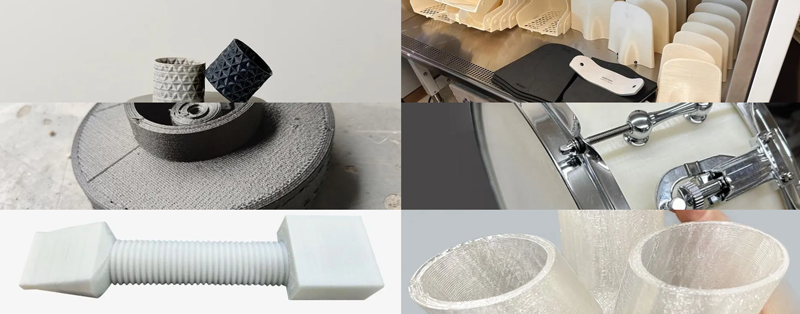 Objects 3D printed with the G5Ultra pellet printer