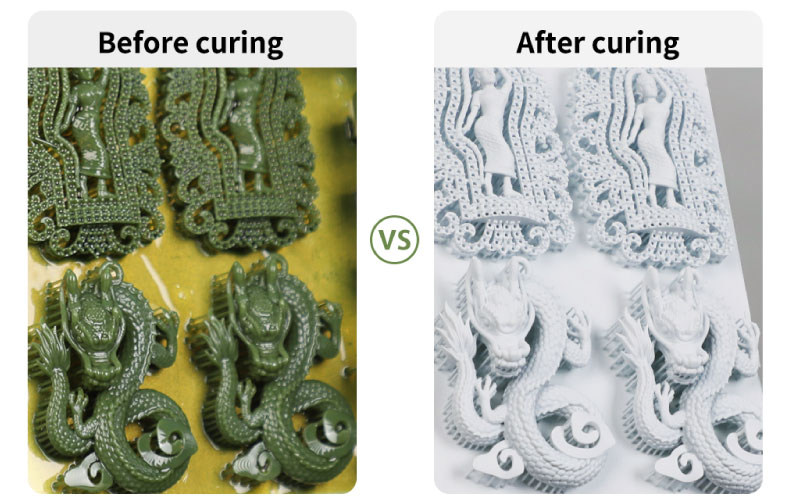 Antes e depois de utilizar a máquina de cura Piocreat UV02