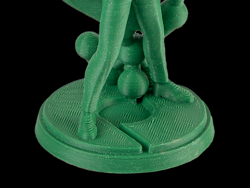 Figura 3D impresa con el filamento PolyLite ASA en Galaxy Green