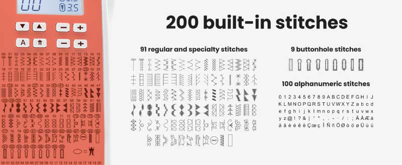 Die EOC02 bietet 200 Stiche, dekorativ oder normal, für jedes DIY-Nähprojekt.
