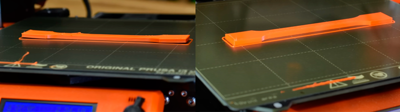 Warping presente e ausente em uma peça impressa em 3D com um material de alta temperatura sem e com um fechamento