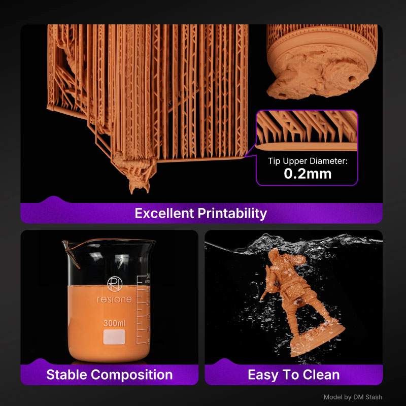La résine 3D TH-HR de Resione offre une excellente imprimabilité. Sa composition stable et sa facilité de nettoyage génèrent des résultats précis, constants et performants en impression 3D professionnelle.