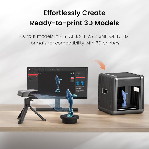 Le scanner à main Revopoint INSPIRE permet de créer facilement des modèles prêts à imprimer, en créant des fichiers avec des extensions compatibles avec les imprimantes 3D.