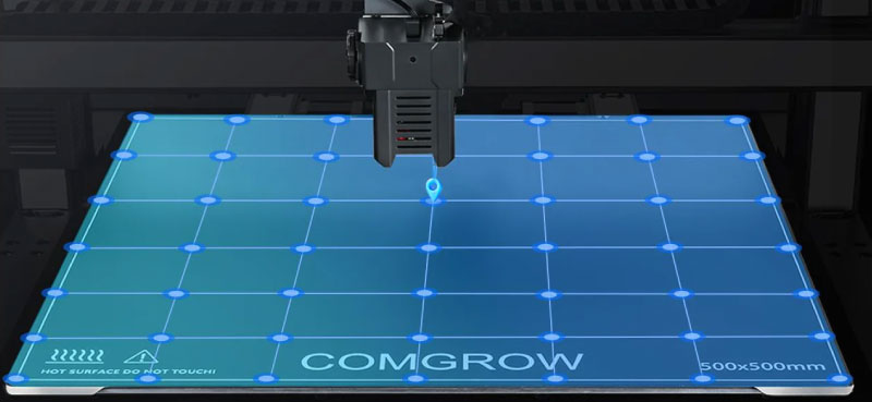 Graças à função de nivelamento automático de 49 pontos, permite a impressão de uma primeira camada perfeita.