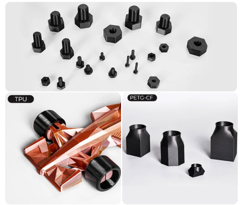 Impressões realizadas com diferentes materiais na Comgrow T500