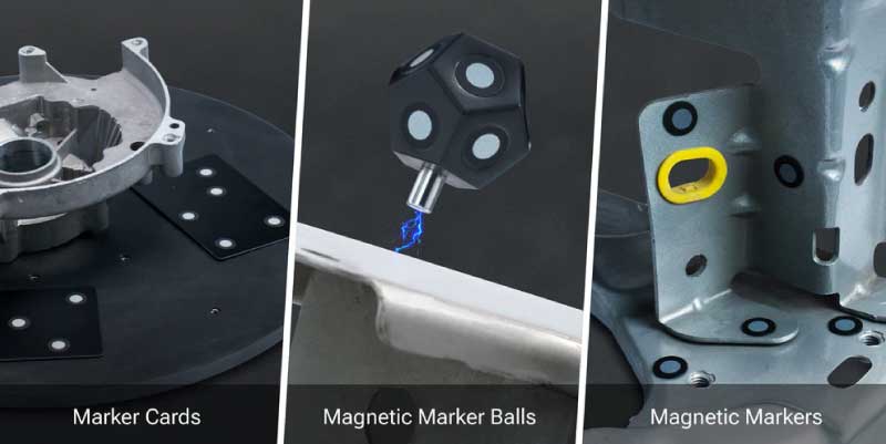 Kit Pro per EinScan Rigil con componenti magnetici riutilizzabili per configurazioni flessibili e tracciamento stabile su oggetti grandi o irregolari