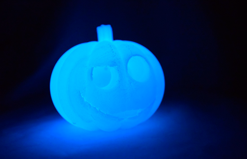3D printed part with PLA Glow in the dark blue.