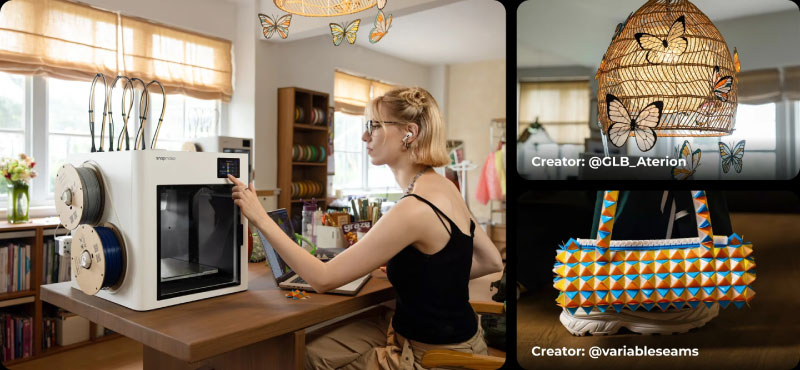 Mit dem Snapmaker U1 lassen sich verschiedenste Objekte drucken, wie Spielzeuge, Modellfiguren oder Designobjekte.