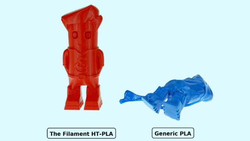 Unterschiede zwischen einem Druck mit Hochtemperatur-HT-PLA und einem mit Standard-PLA.