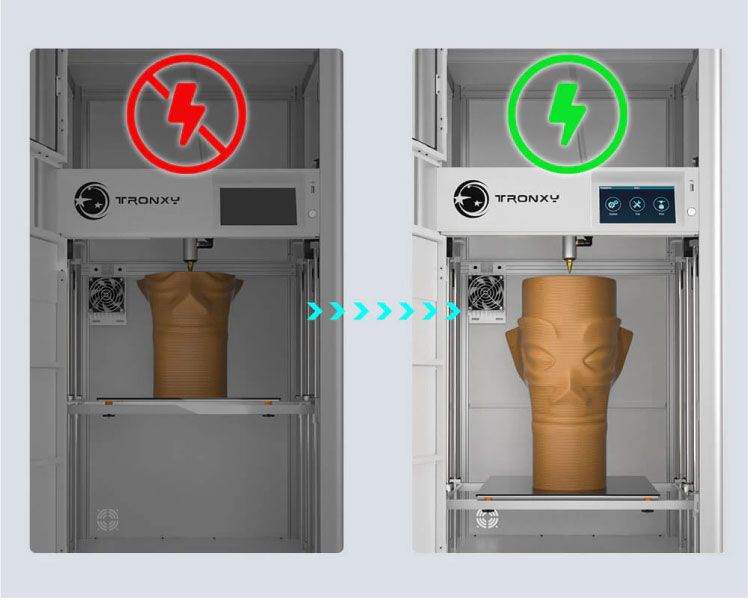 Foto XX: A impressora de cerâmica Tronxy Moore X6080 permite retomar a impressão após cortes de energia ou pausas, garantindo um trabalho contínuo.