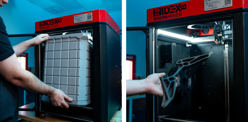 The 22 IDEX V3 printer can print large-volume parts for multiple applications.