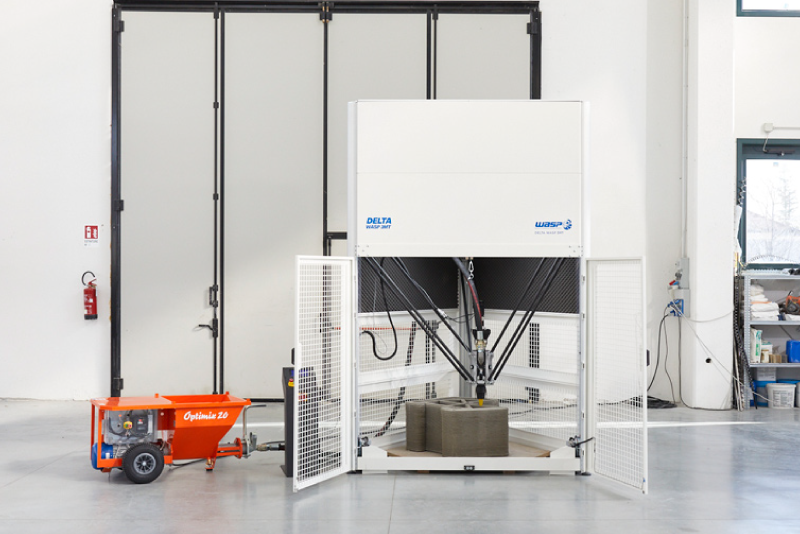 Der WASP 3MT CONCRETE 3D-Drucker kann Materialien mit Partikelgrößen bis 30 mm drucken.