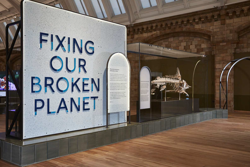 Installationen gedruckt mit WASP-Technologie für Fixing Our Broken Planet im Natural History Museum, London.