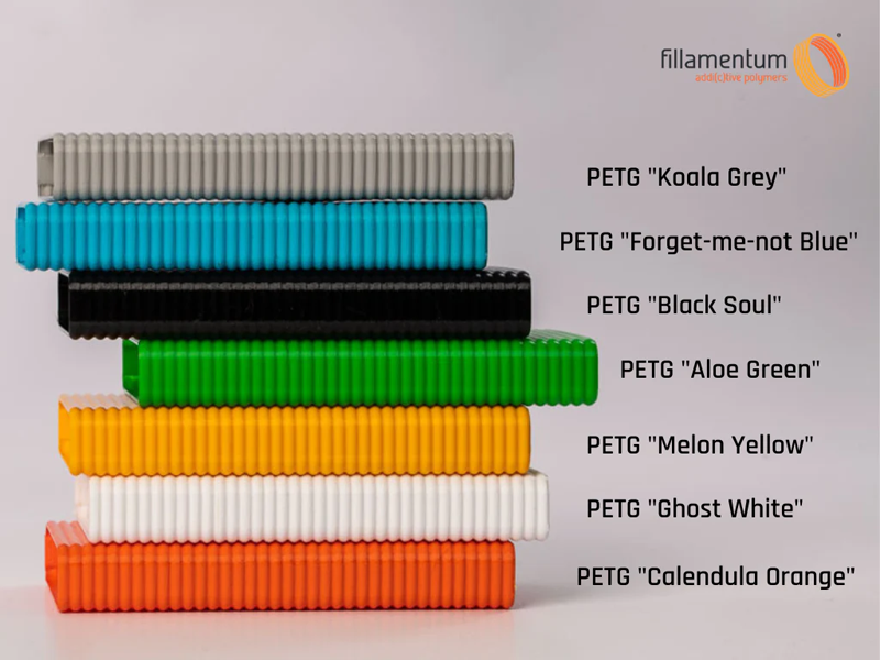 Samples printed with the Fillamentum PETG filaments